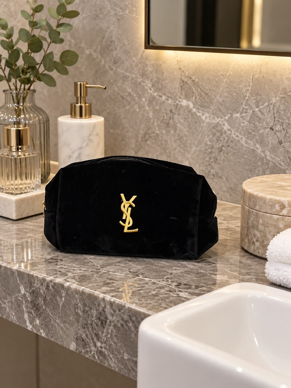 Yves Saint Laurent Black Velvet Makeup Bag | Vanity Storage - Picture 5 of 6